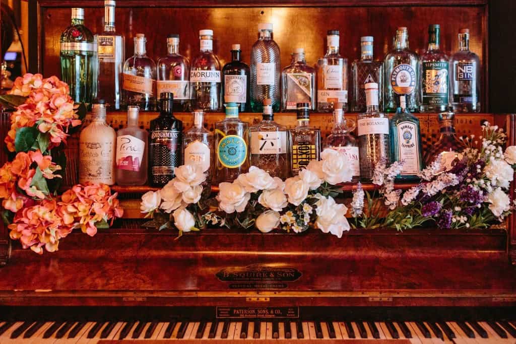 Bottles behind a bar